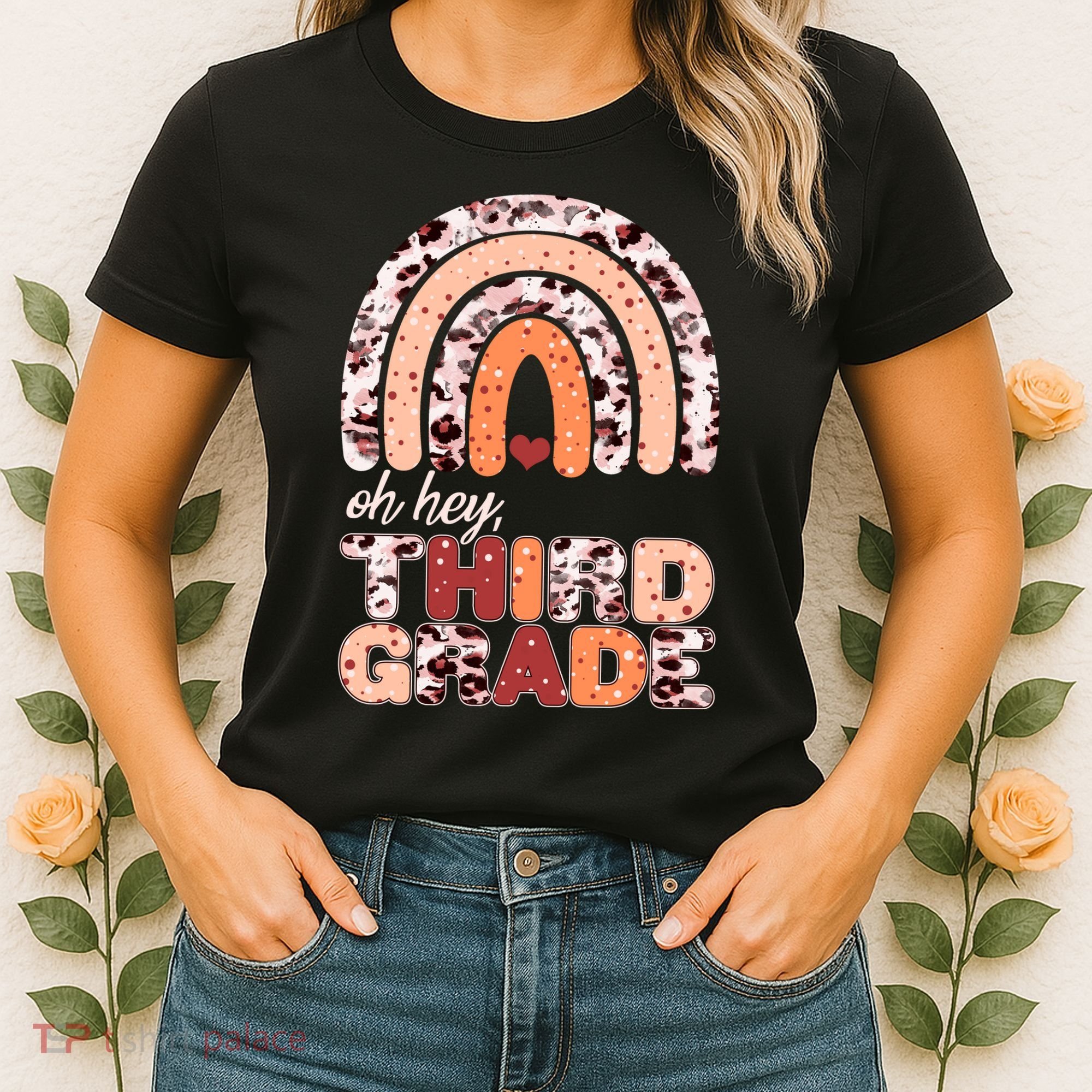 Oh Hey Third Grade Leopard Print Pattern Rainbow Women's T-Shirt