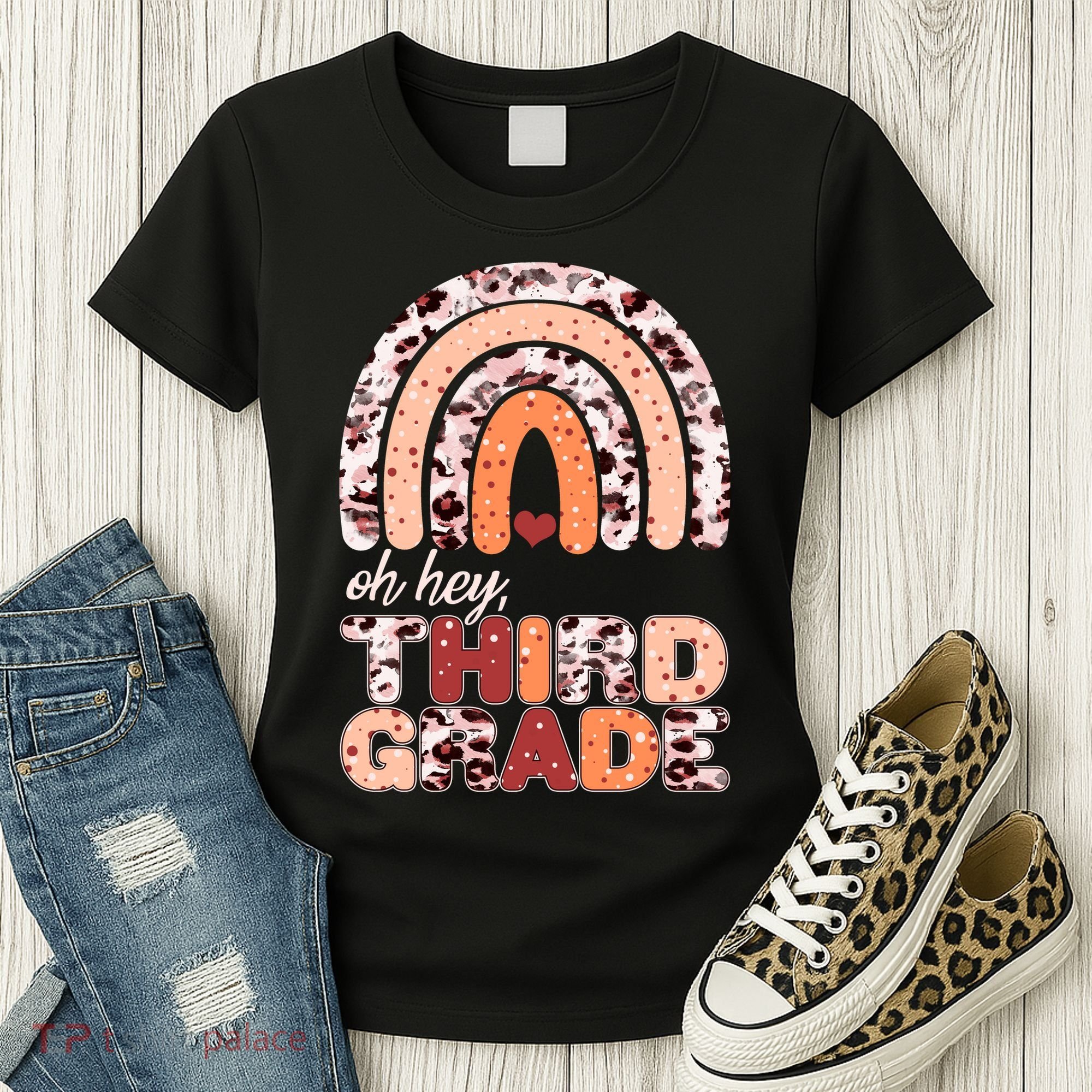 Oh Hey Third Grade Leopard Print Pattern Rainbow Women's T-Shirt