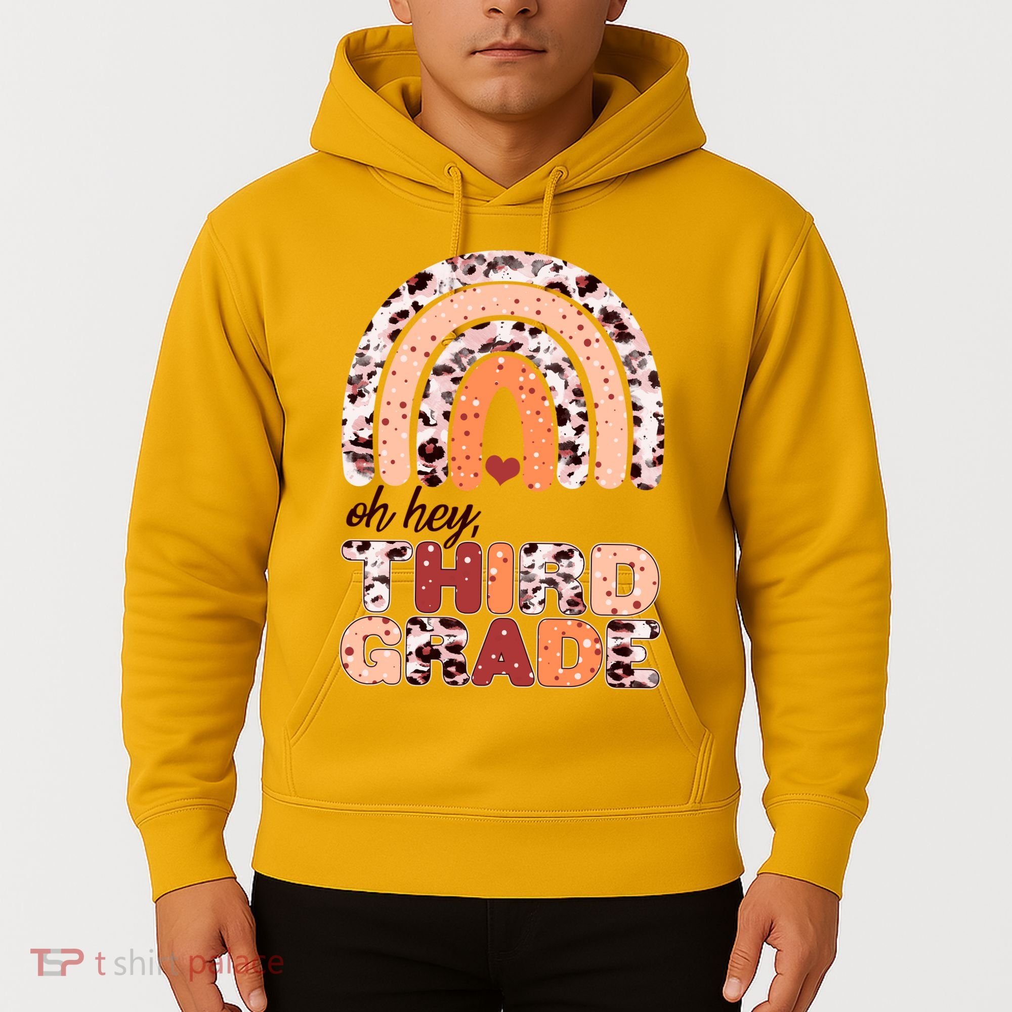 Oh Hey Third Grade Leopard Print Pattern Rainbow Hoodie