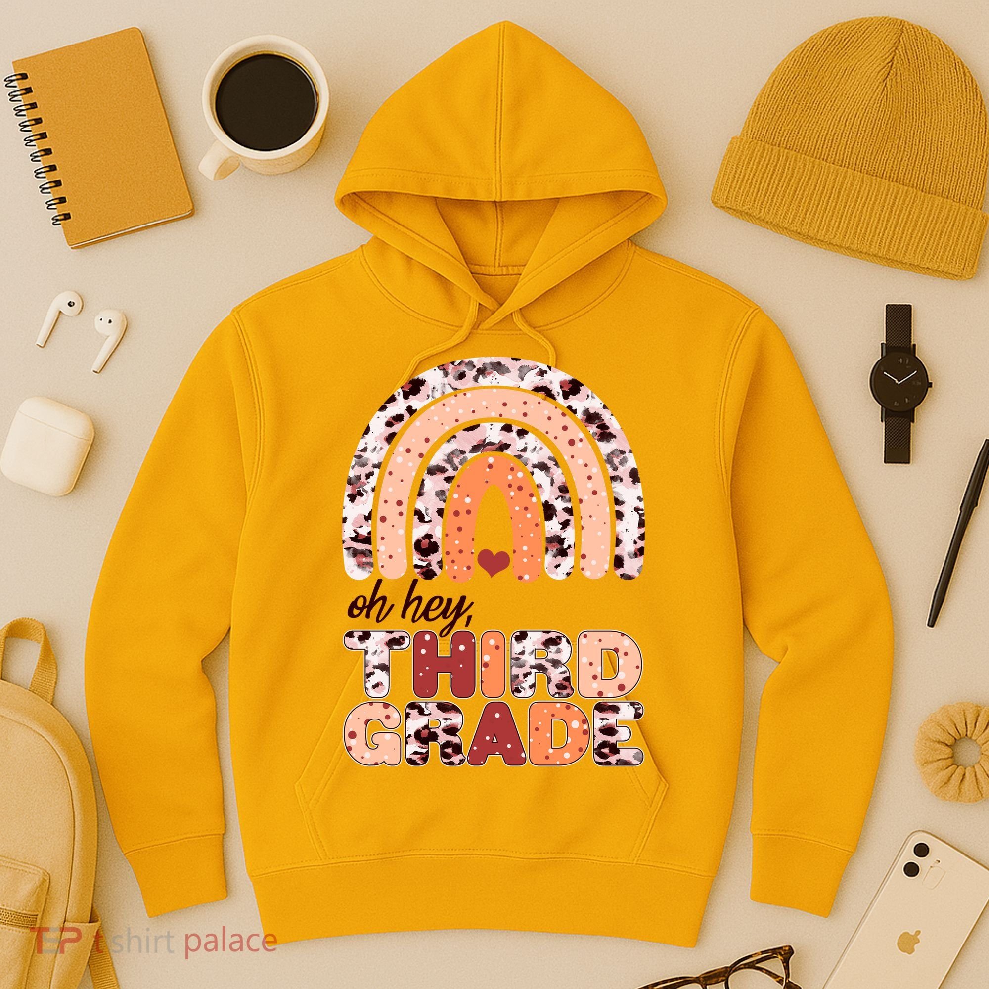 Oh Hey Third Grade Leopard Print Pattern Rainbow Hoodie
