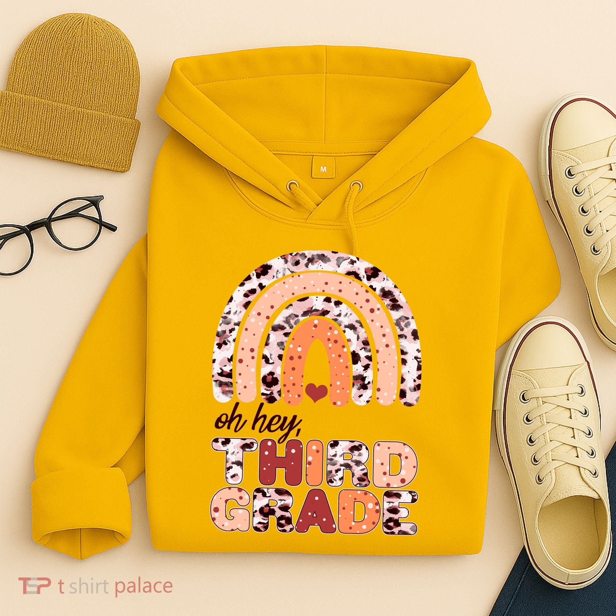 Oh Hey Third Grade Leopard Print Pattern Rainbow Hoodie