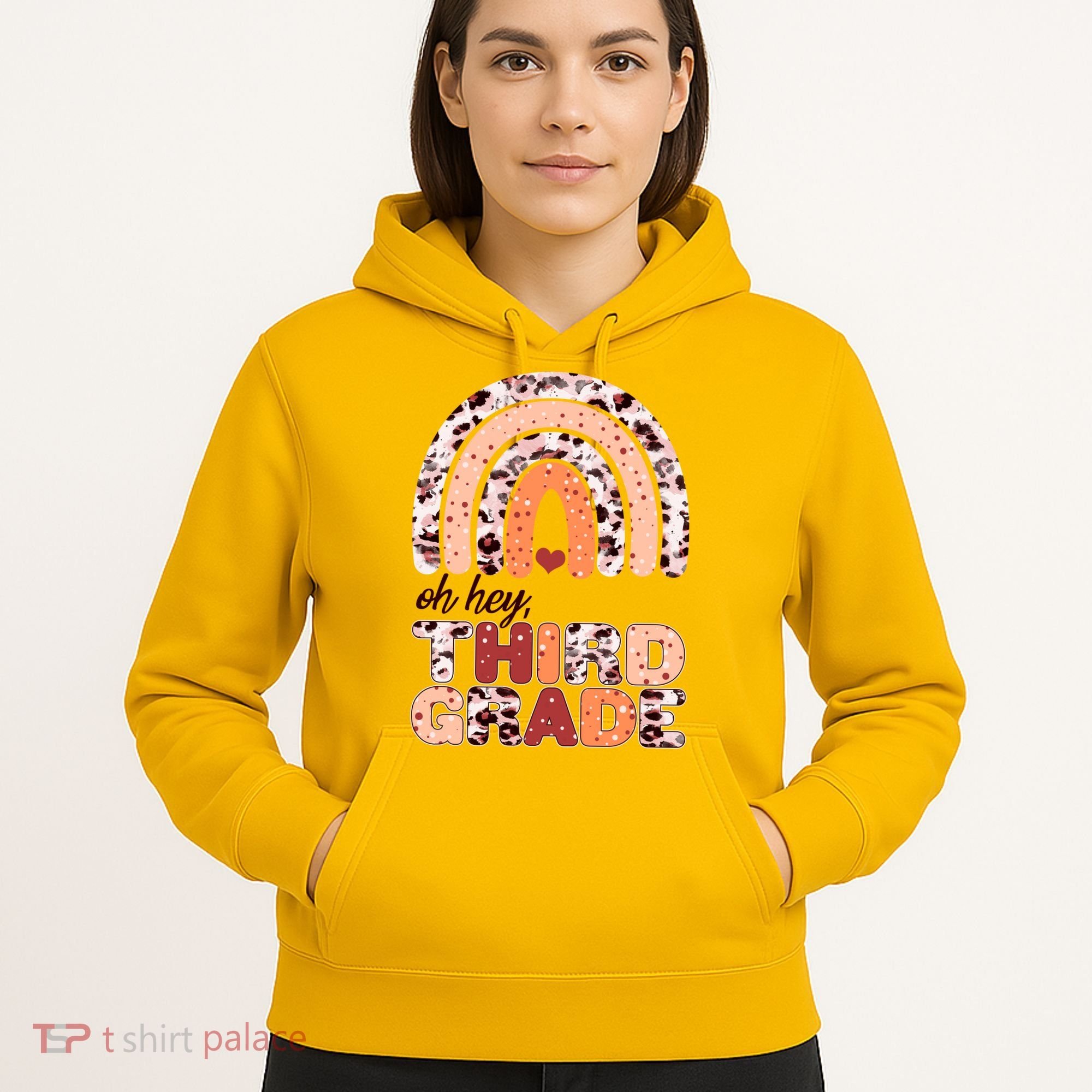 Oh Hey Third Grade Leopard Print Pattern Rainbow Hoodie