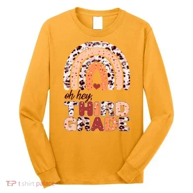 Oh Hey Third Grade Leopard Print Pattern Rainbow Long Sleeve Shirt