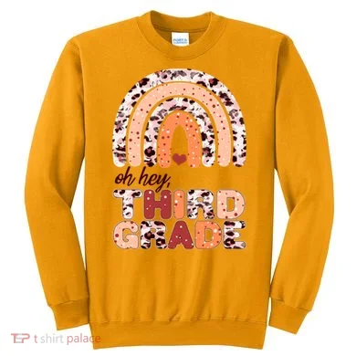 Oh Hey Third Grade Leopard Print Pattern Rainbow Sweatshirt