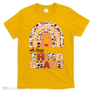 Oh Hey Third Grade Leopard Print Pattern Rainbow T-Shirt