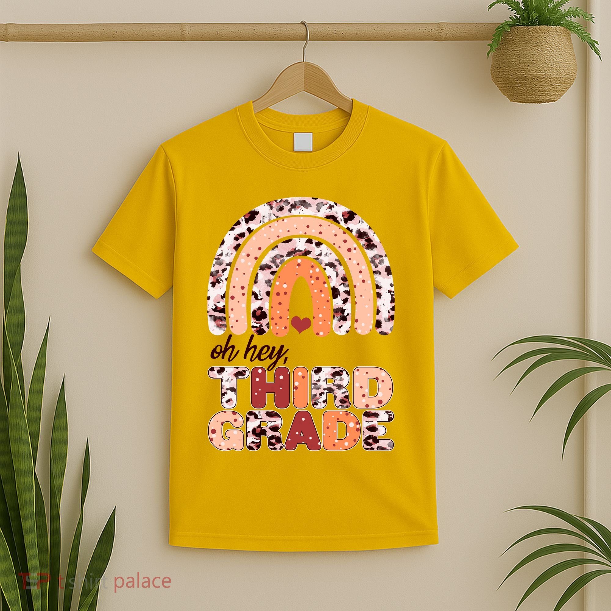 Oh Hey Third Grade Leopard Print Pattern Rainbow T-Shirt