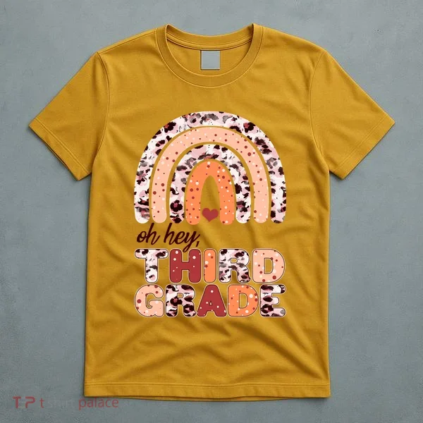 Oh Hey Third Grade Leopard Print Pattern Rainbow T-Shirt