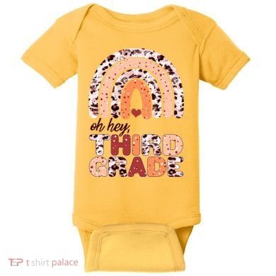 Oh Hey Third Grade Leopard Print Pattern Rainbow Baby Bodysuit