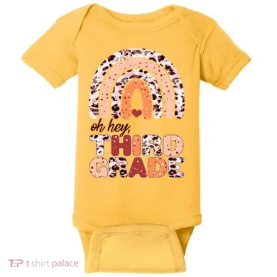 Oh Hey Third Grade Leopard Print Pattern Rainbow Baby Bodysuit