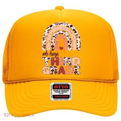 Oh Hey Third Grade Leopard Print Pattern Rainbow Hat