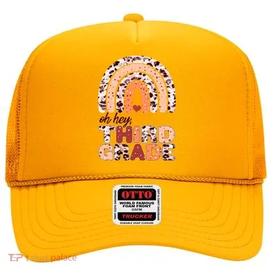 Oh Hey Third Grade Leopard Print Pattern Rainbow Hat