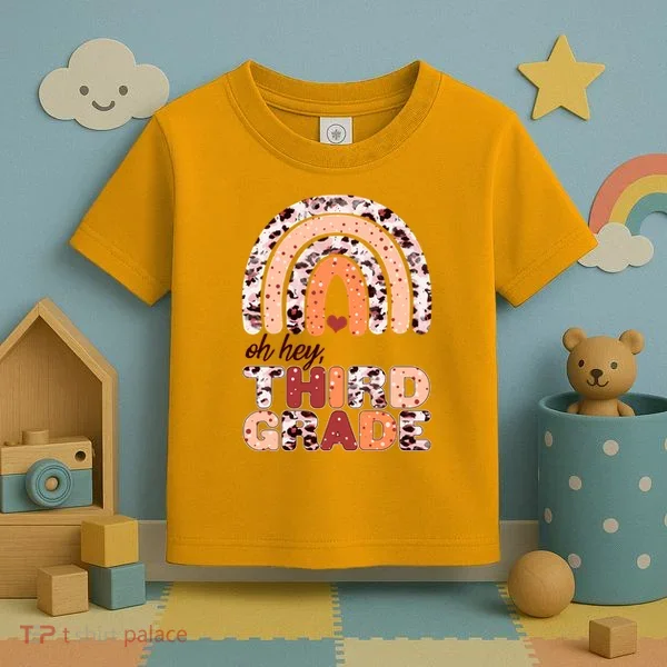 Oh Hey Third Grade Leopard Print Pattern Rainbow Toddler T-Shirt
