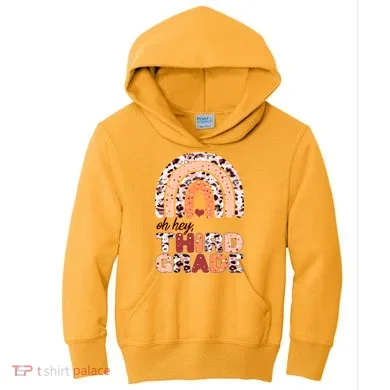 Oh Hey Third Grade Leopard Print Pattern Rainbow Kids Hoodie