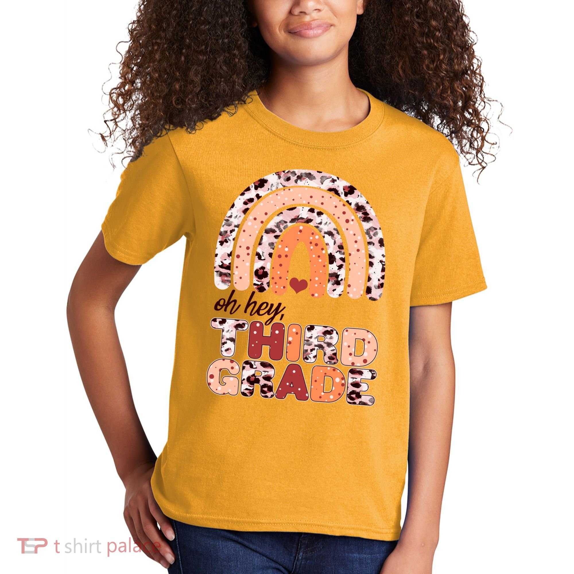 Oh Hey Third Grade Leopard Print Pattern Rainbow Kids T-Shirt