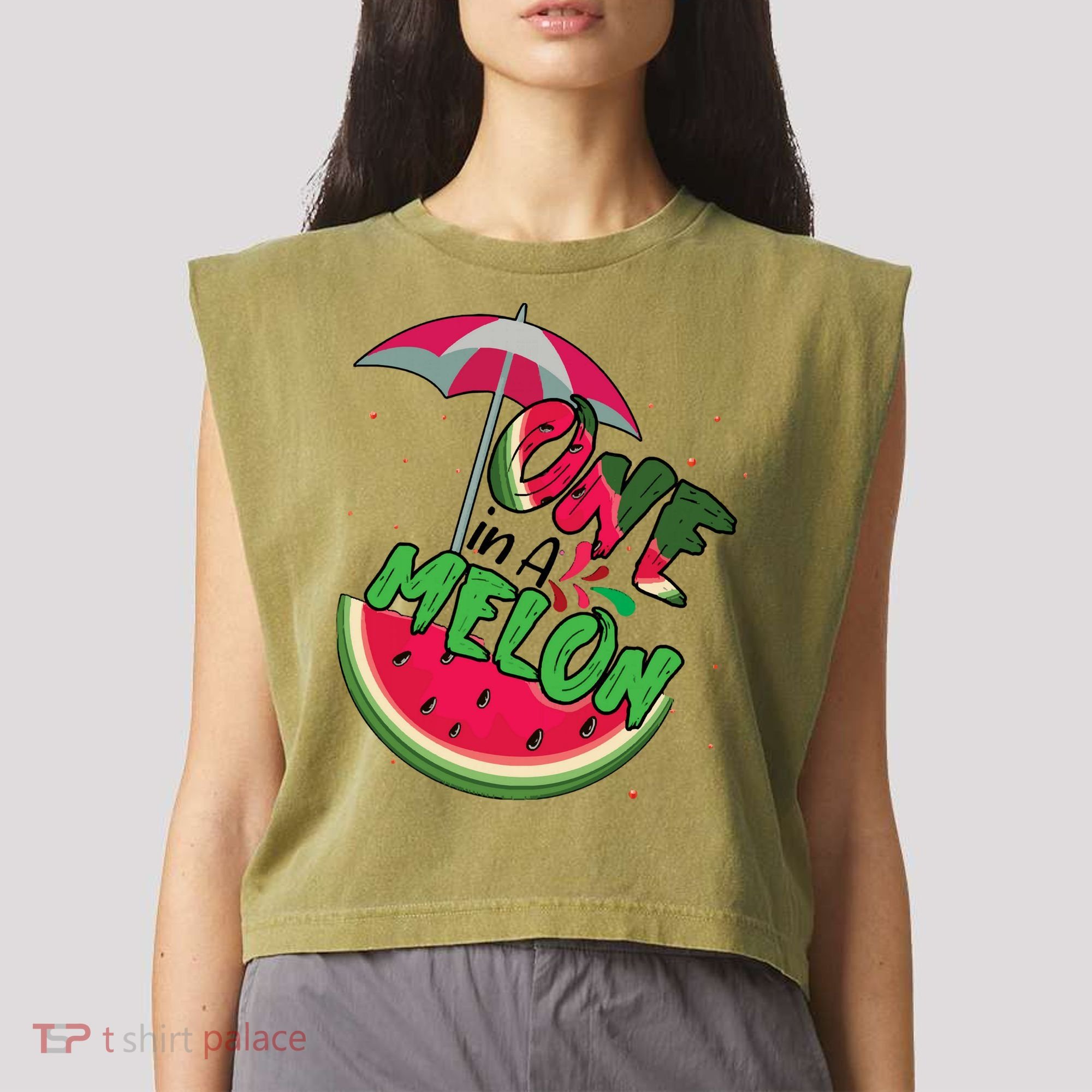 One In A Melon Adorable Cute Fun Summer Watermelon Gift Tee Garment-Dyed Women's Muscle Tee