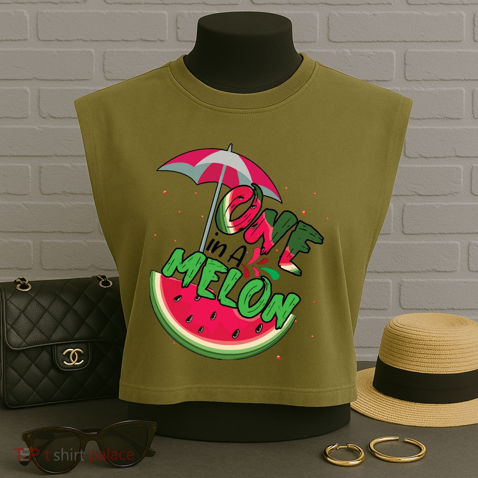 One In A Melon Adorable Cute Fun Summer Watermelon Gift Tee Garment-Dyed Women's Muscle Tee