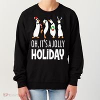 Oh It’s A Jolly a Holidays Christmas Penguin Box Santa Hat Women's Sweatshirt thumb 0