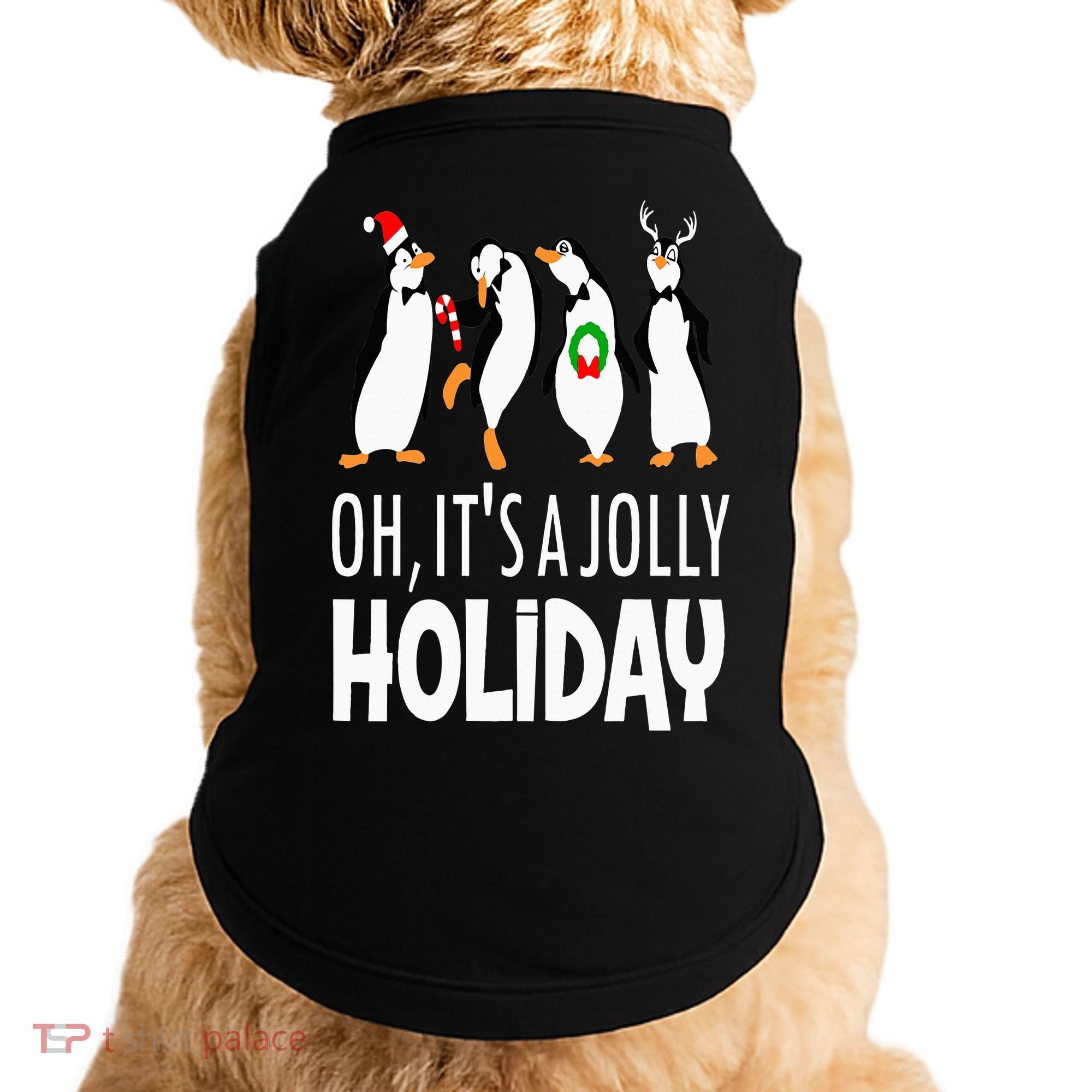 Oh It’s A Jolly a Holidays Christmas Penguin Box Santa Hat Doggie Tank