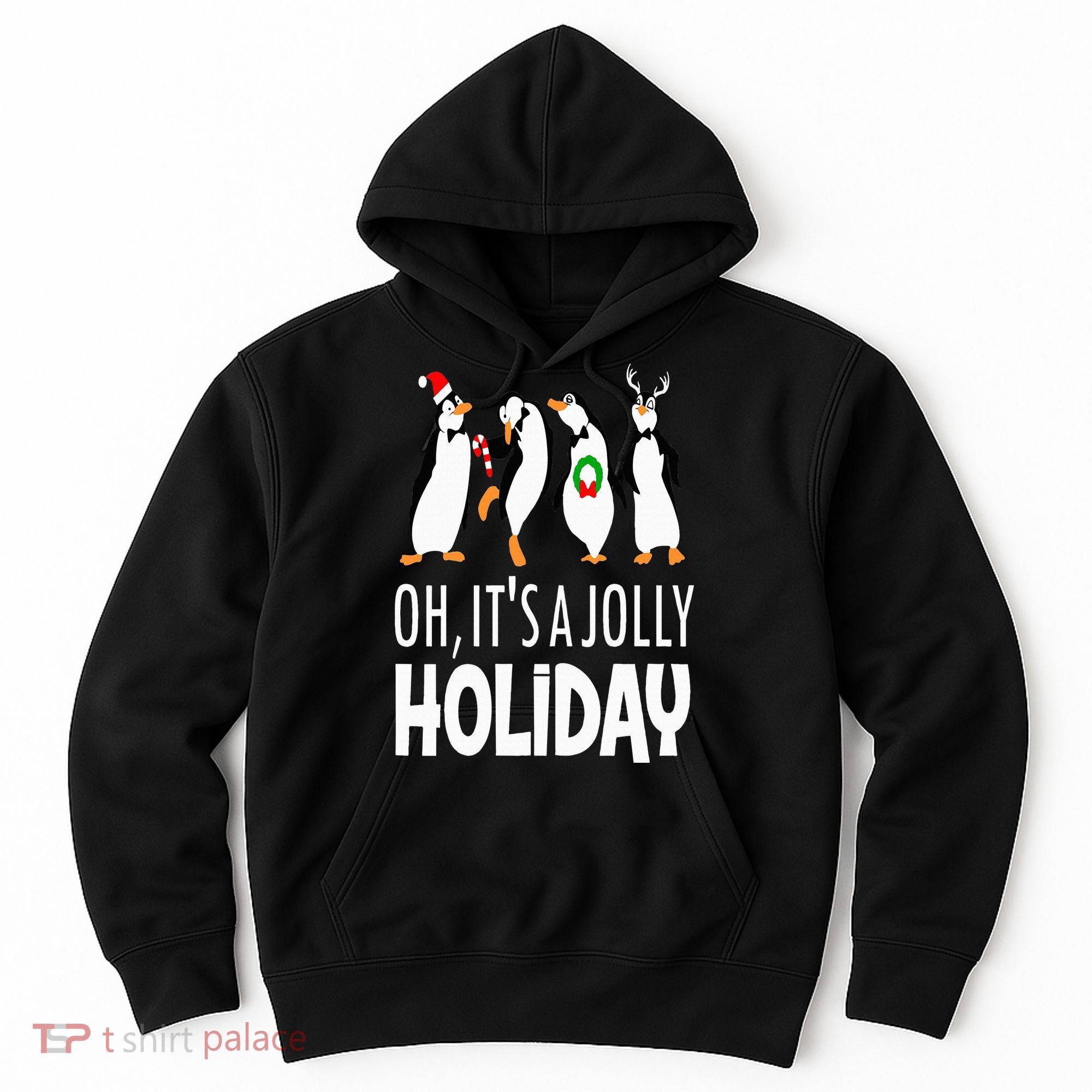 Oh It’s A Jolly a Holidays Christmas Penguin Box Santa Hat Hoodie