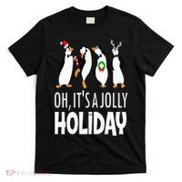 Oh It’s A Jolly a Holidays Christmas Penguin Box Santa Hat T-Shirt thumb 0