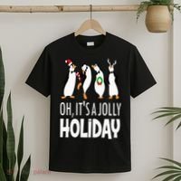 Oh It’s A Jolly a Holidays Christmas Penguin Box Santa Hat T-Shirt thumb 2