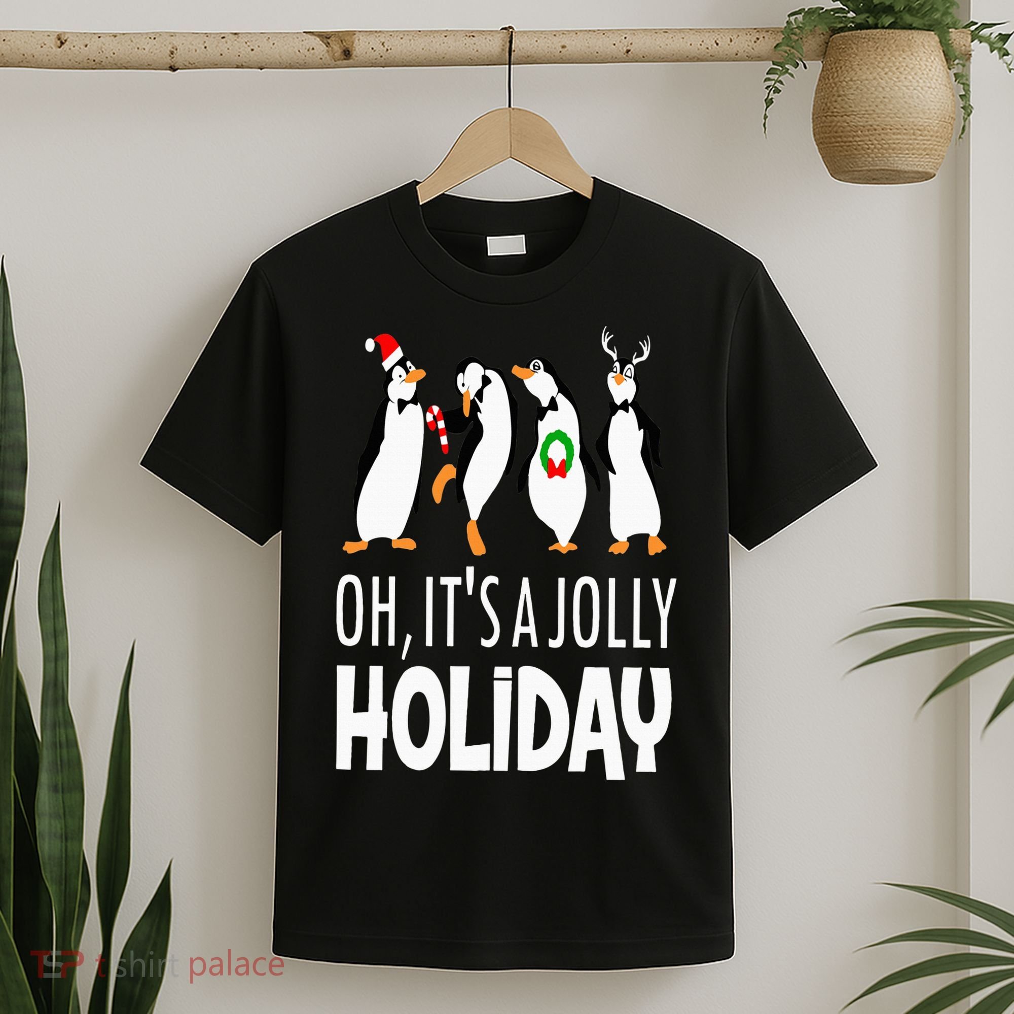 Oh It’s A Jolly a Holidays Christmas Penguin Box Santa Hat T-Shirt
