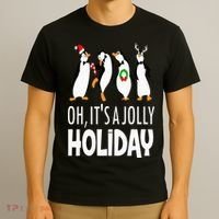 Oh It’s A Jolly a Holidays Christmas Penguin Box Santa Hat T-Shirt thumb 3