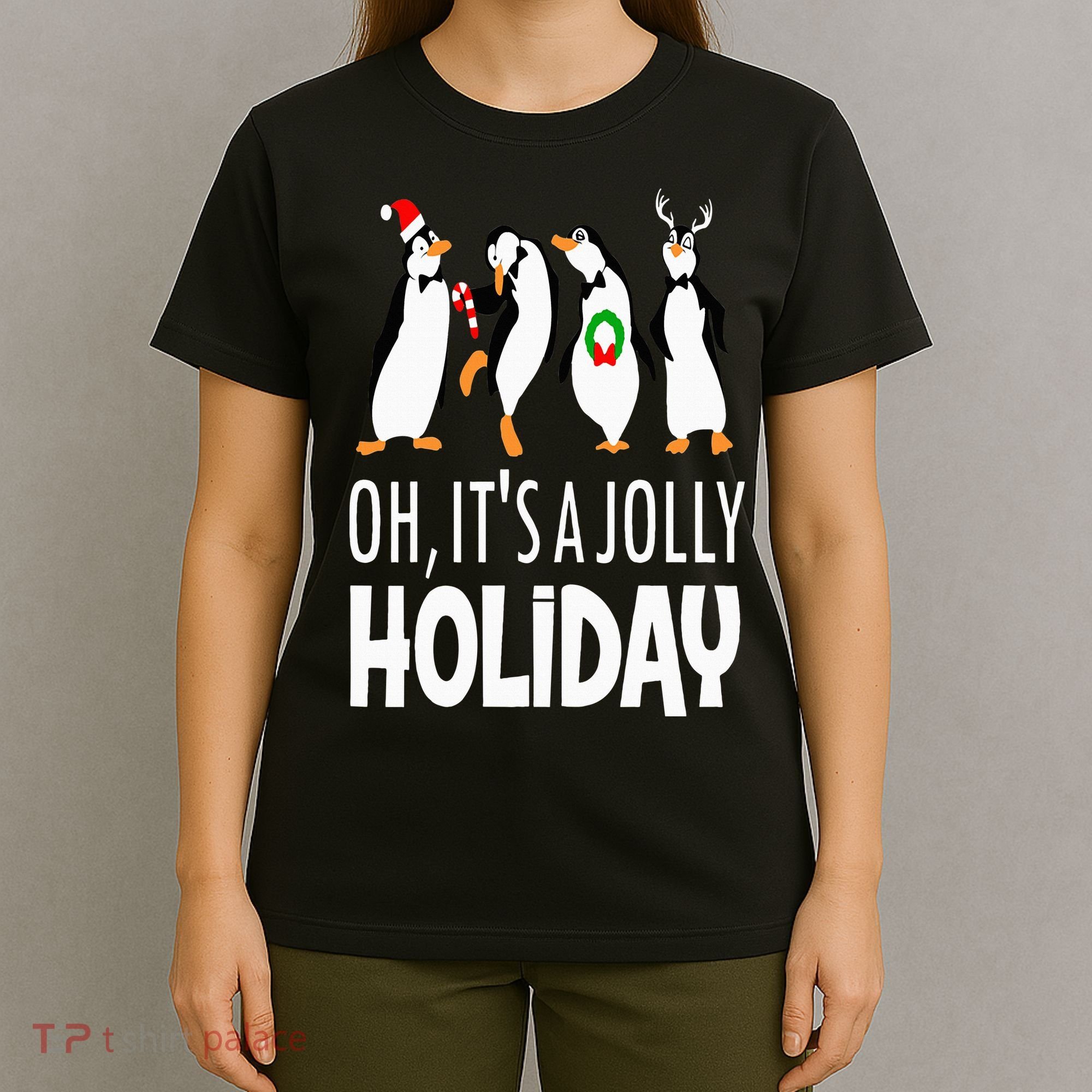Oh It’s A Jolly a Holidays Christmas Penguin Box Santa Hat T-Shirt
