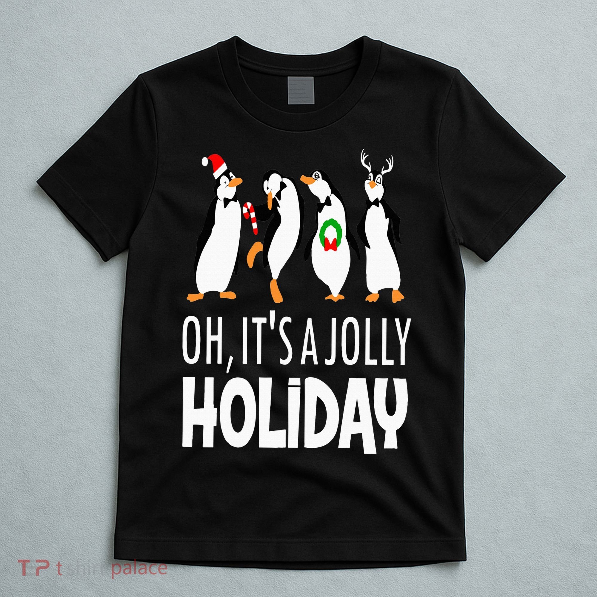 Oh It’s A Jolly a Holidays Christmas Penguin Box Santa Hat T-Shirt