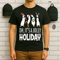 Oh It’s A Jolly a Holidays Christmas Penguin Box Santa Hat T-Shirt thumb 6