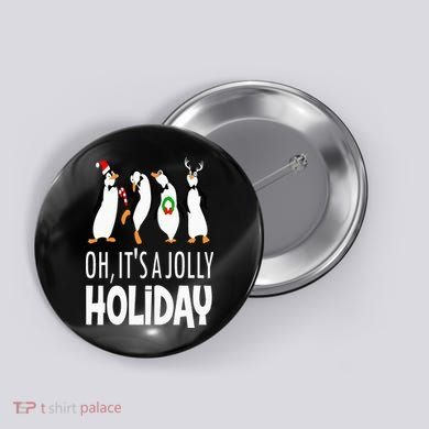 Oh It’s A Jolly a Holidays Christmas Penguin Box Santa Hat Button