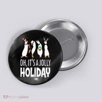 Oh It’s A Jolly a Holidays Christmas Penguin Box Santa Hat Button thumb 0