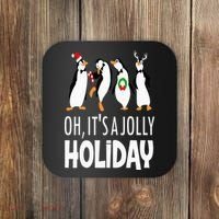 Oh It’s A Jolly a Holidays Christmas Penguin Box Santa Hat Coaster thumb 0