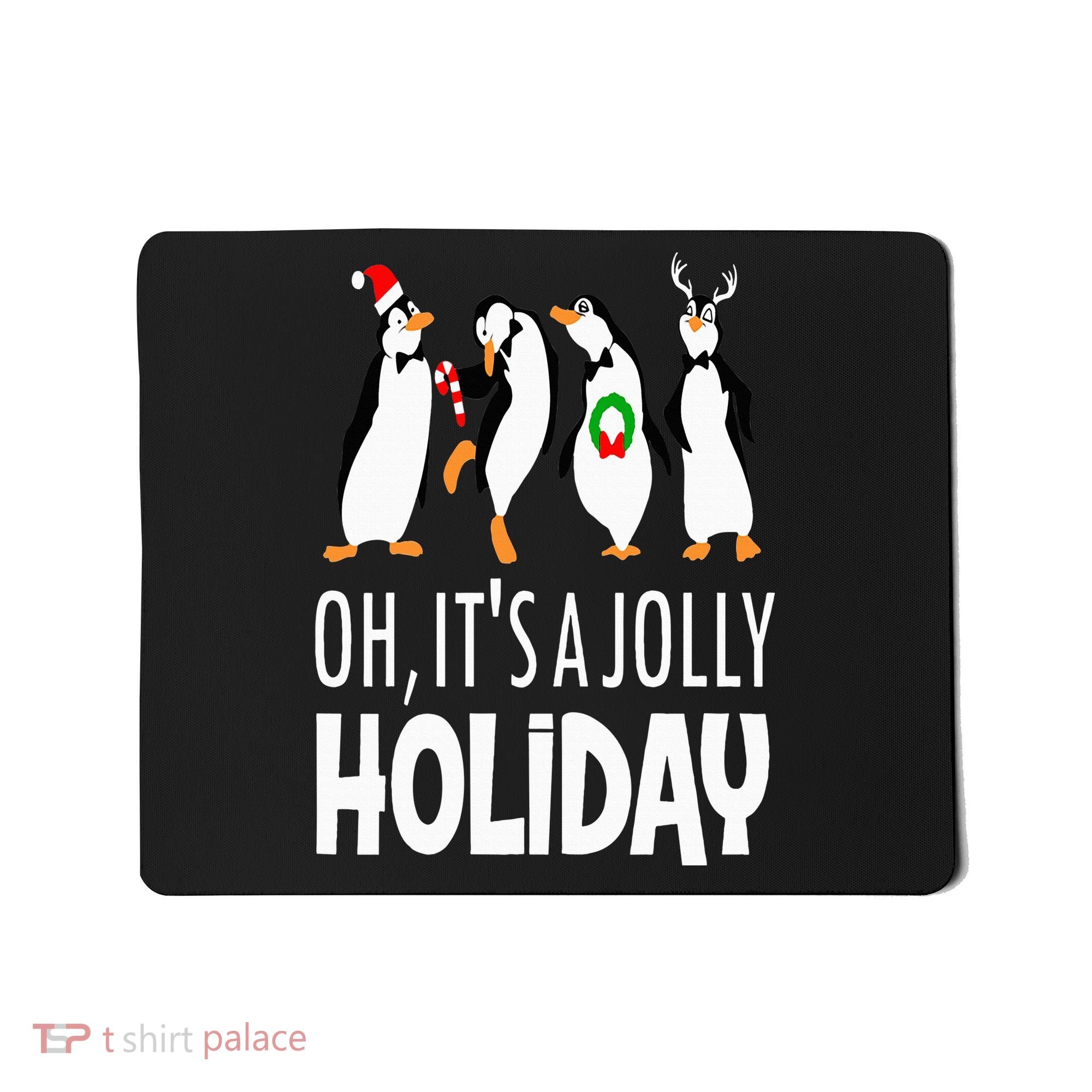 Oh It’s A Jolly a Holidays Christmas Penguin Box Santa Hat Mousepad
