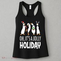 Oh It’s A Jolly a Holidays Christmas Penguin Box Santa Hat Women's Tank Top thumb 3