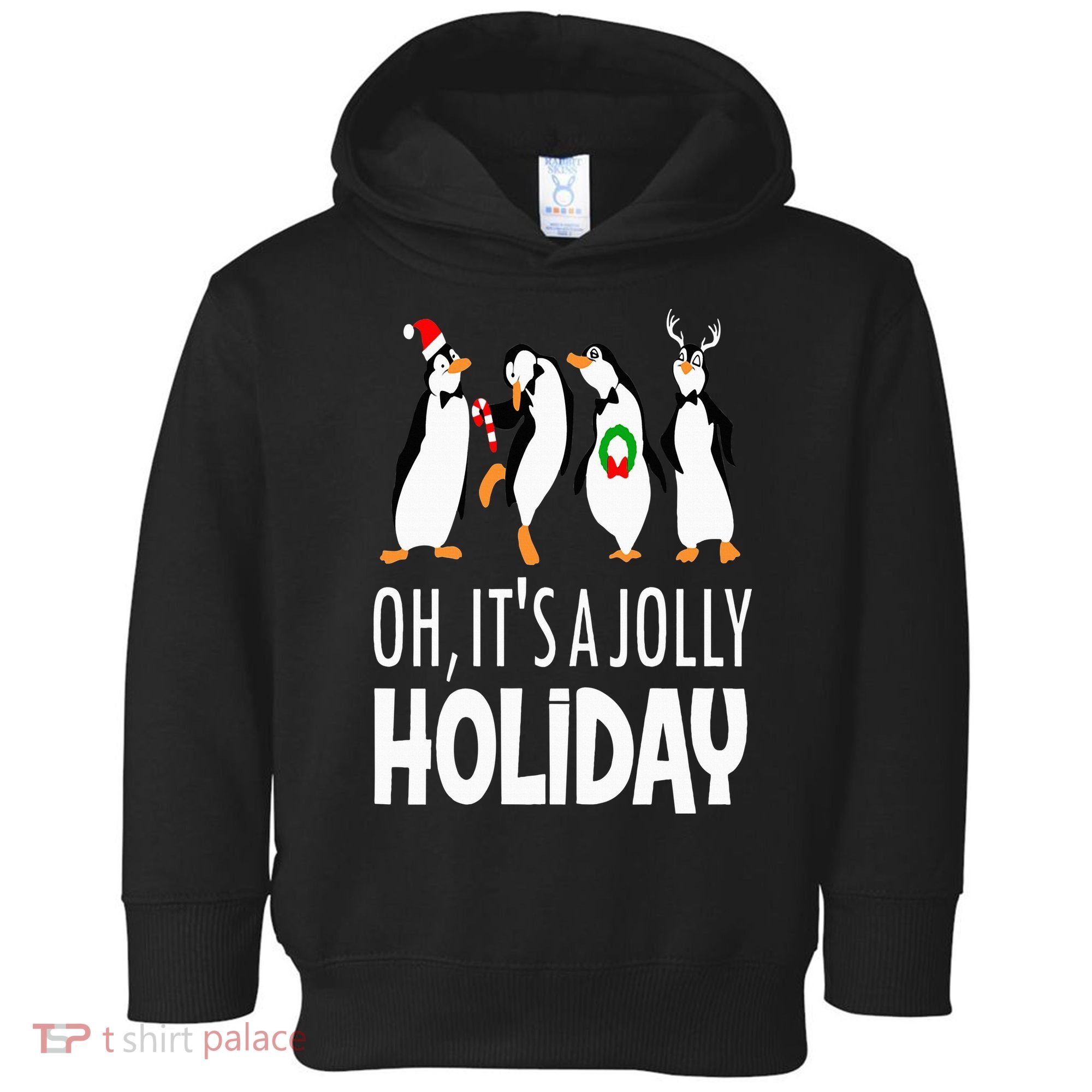 Oh It’s A Jolly a Holidays Christmas Penguin Box Santa Hat Toddler Hoodie