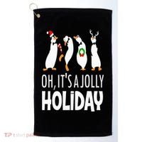Oh It’s A Jolly a Holidays Christmas Penguin Box Santa Hat Golf Towel thumb 0