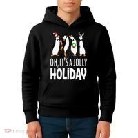 Oh It’s A Jolly a Holidays Christmas Penguin Box Santa Hat Kids Hoodie thumb 4