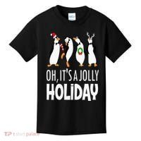 Oh It’s A Jolly a Holidays Christmas Penguin Box Santa Hat Kids T-Shirt thumb 0