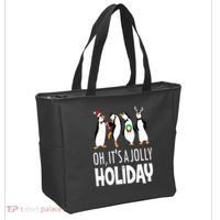Oh It’s A Jolly a Holidays Christmas Penguin Box Santa Hat Tote Bag thumb 2
