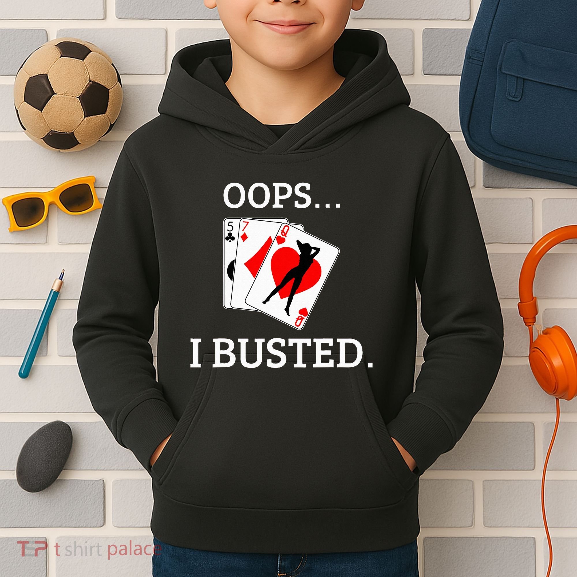 Oops I Busted Blackjack Sexy Queen Of Hearts Kids Hoodie