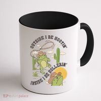 Outside I Be Hootin Inside I Be Hollerins Frog Coffee Mug thumb 1