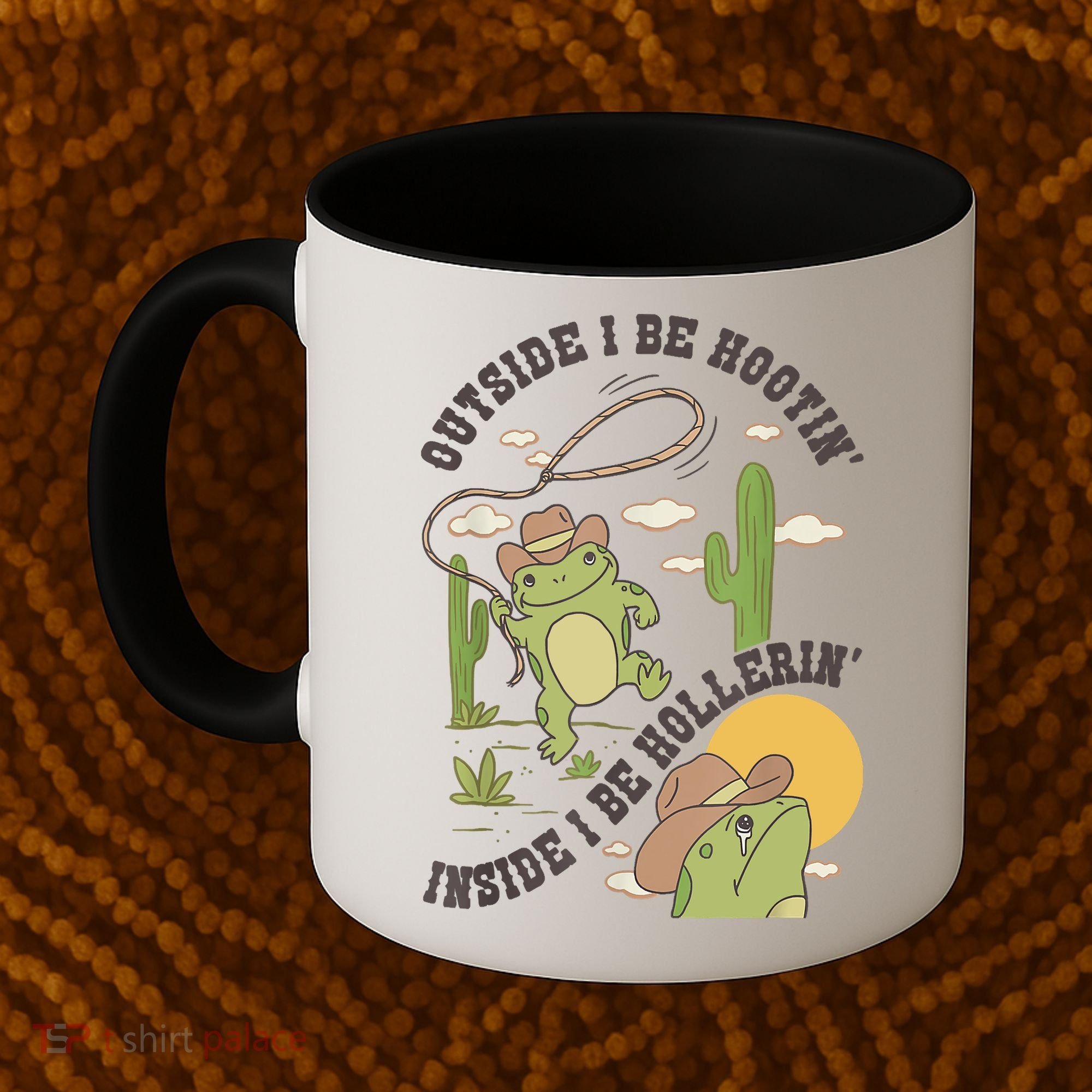Outside I Be Hootin Inside I Be Hollerins Frog Coffee Mug