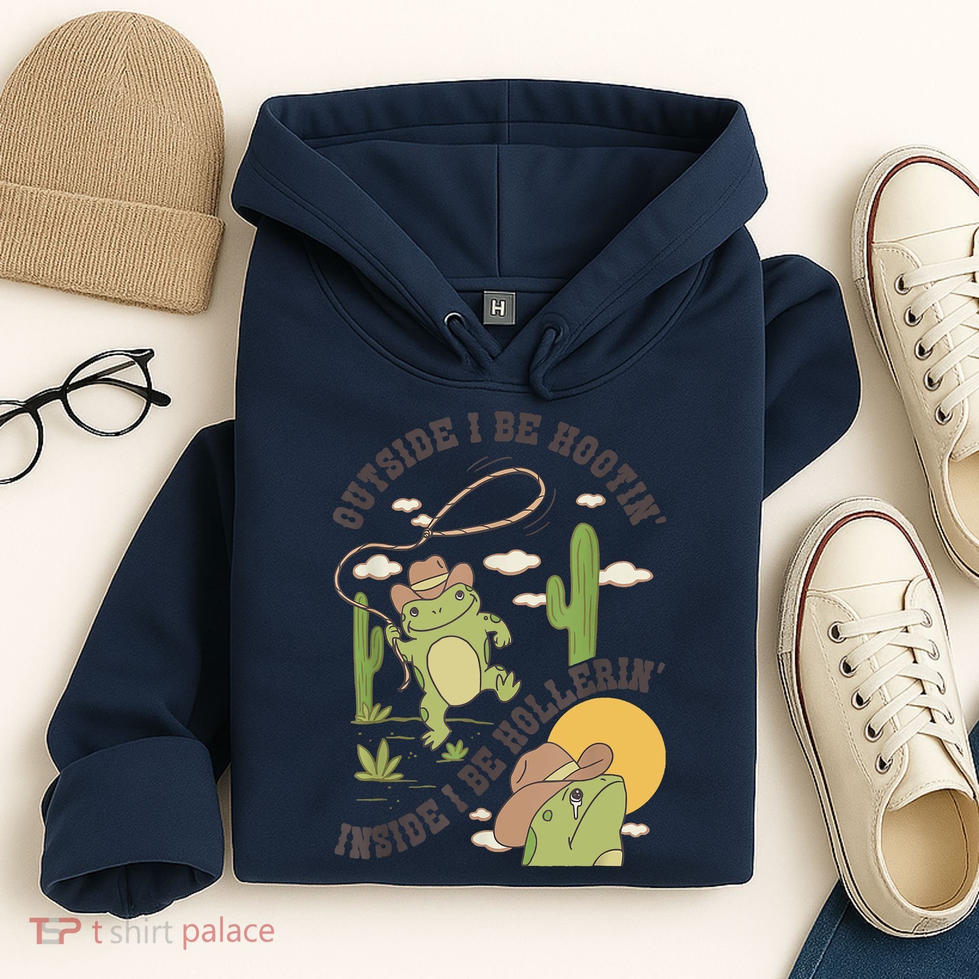 Outside I Be Hootin Inside I Be Hollerins Frog Hoodie