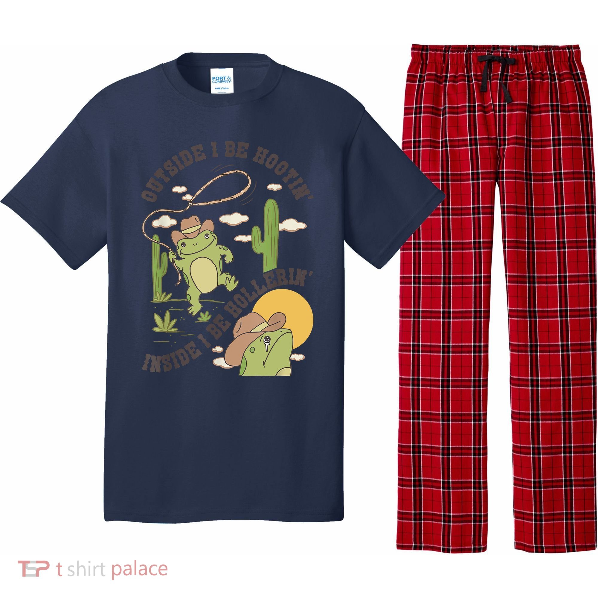 Outside I Be Hootin Inside I Be Hollerins Frog Pajama Set