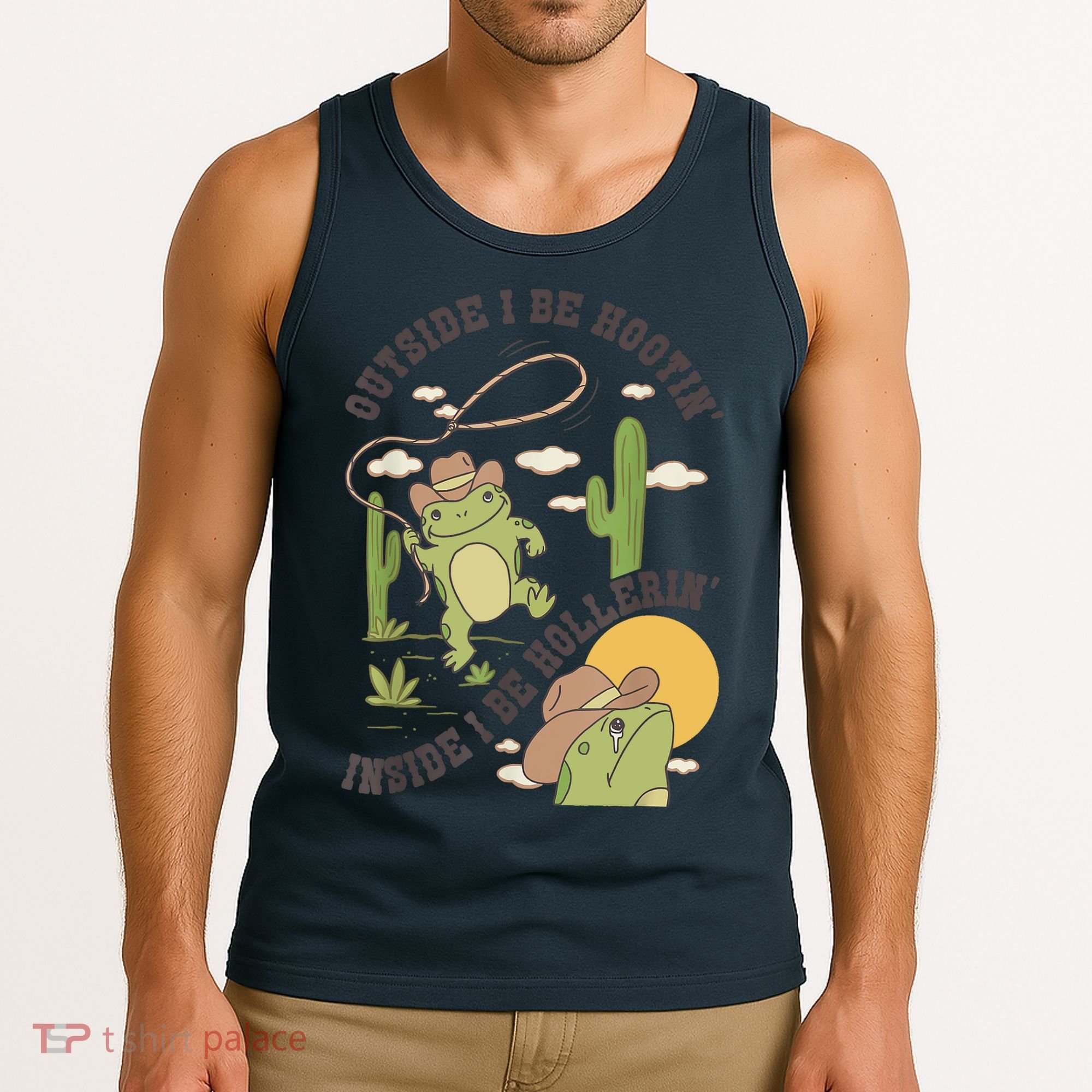 Outside I Be Hootin Inside I Be Hollerins Frog Tank Top