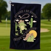 Outside I Be Hootin Inside I Be Hollerins Frog Golf Towel thumb 1
