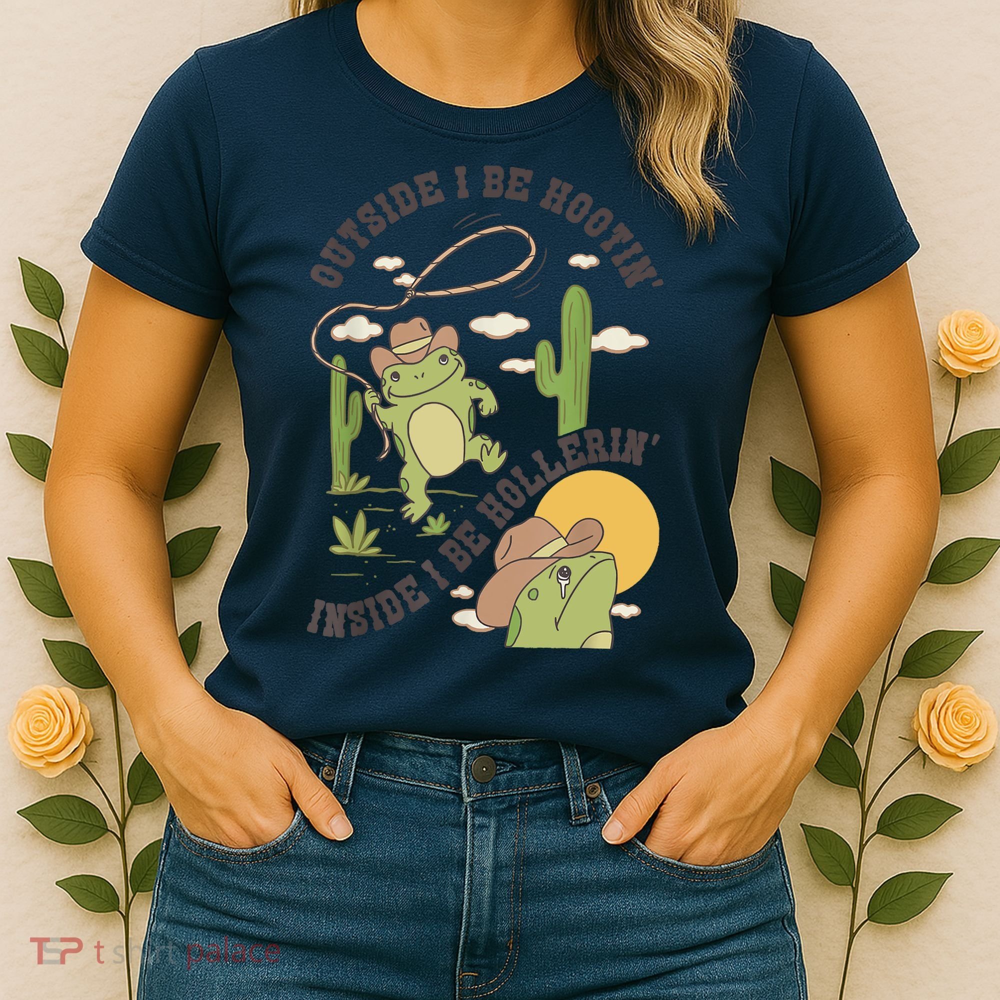 Outside I Be Hootin Inside I Be Hollerins Frog Women's T-Shirt