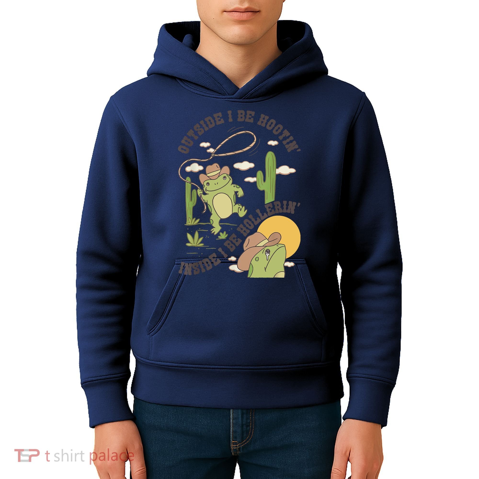 Outside I Be Hootin Inside I Be Hollerins Frog Kids Hoodie