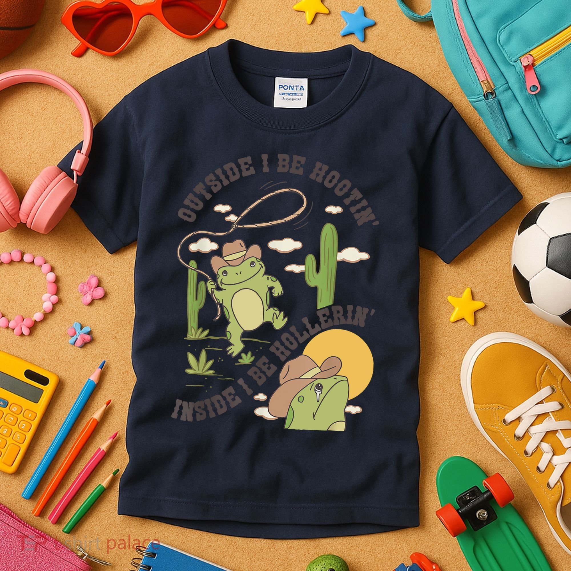 Outside I Be Hootin Inside I Be Hollerins Frog Kids T-Shirt